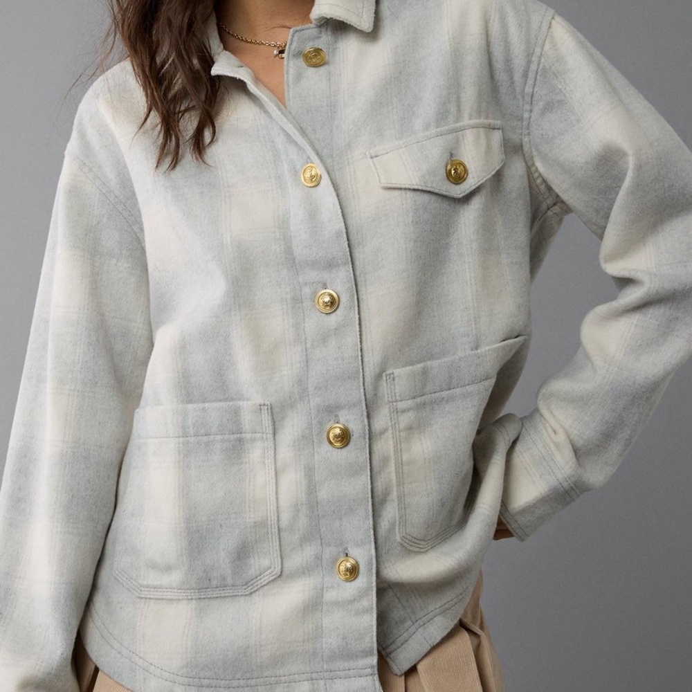 large grey and white american eagle shacket